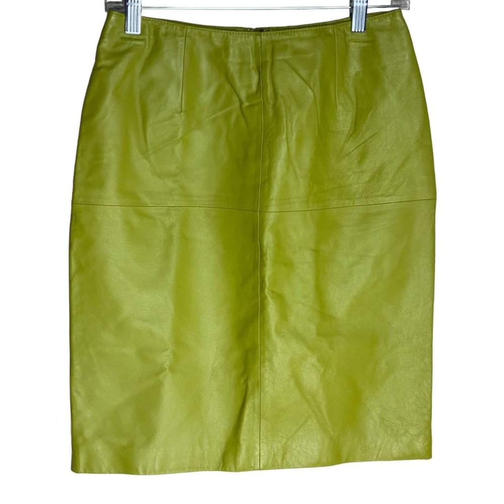 Lime Green Leather Pencil Skirt